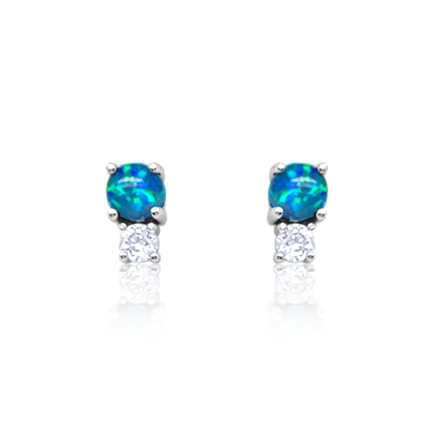 Etoielle White Gold Tone Created Opal and CZ Studs