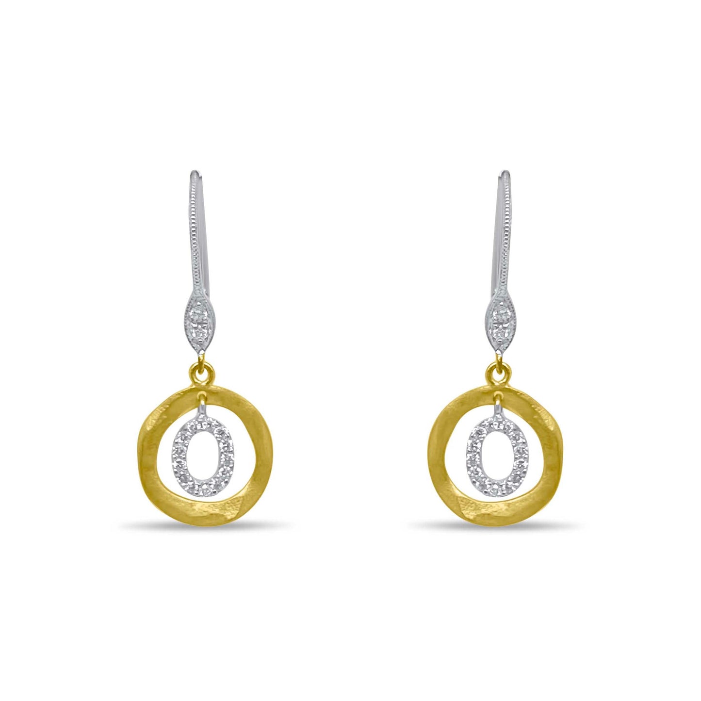 Brushed Gold and Diamond Earrings