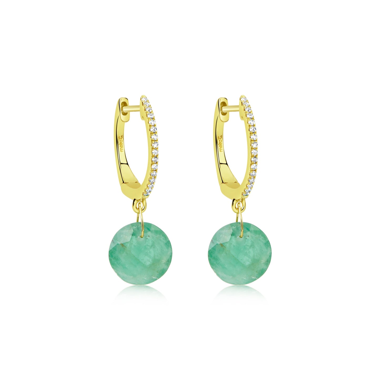 Drilled Emerald and Diamond Huggies