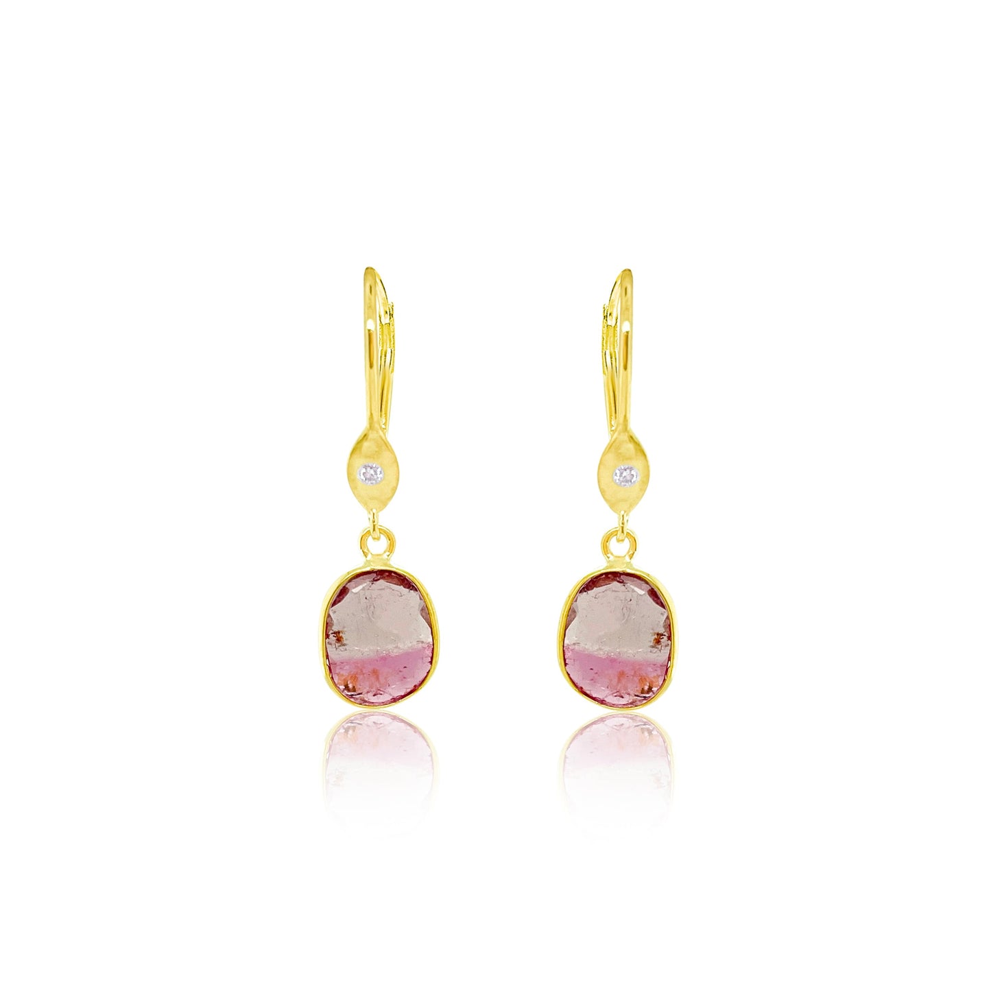 Yellow Gold Watermelon Tourmaline Earrings