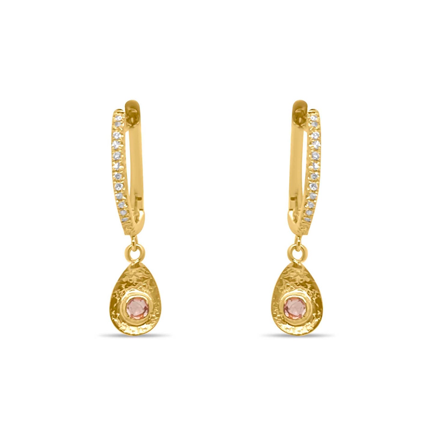Yellow Gold Huggies with Pink Sapphire
