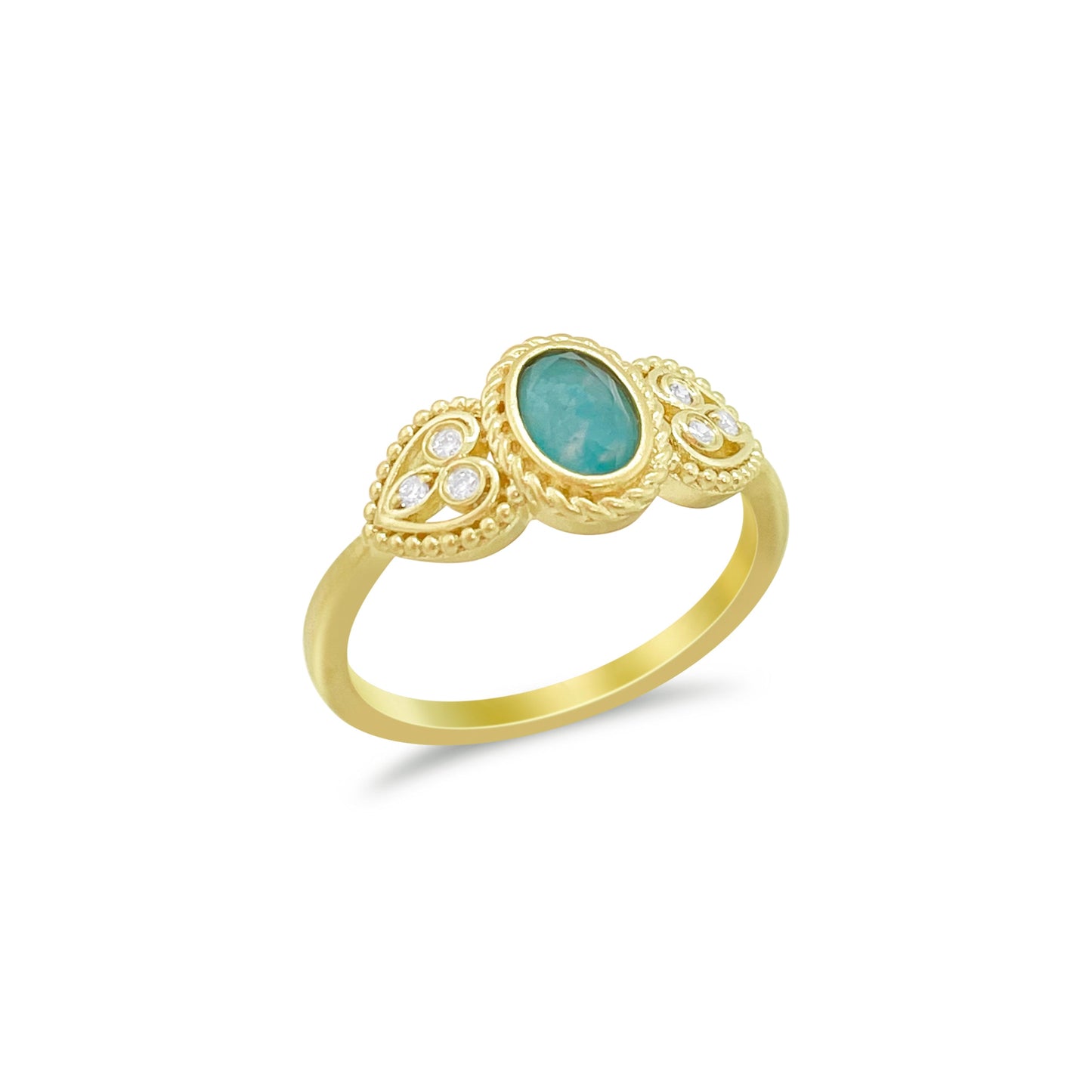 Yellow Gold Opal and Diamond Heart Ring