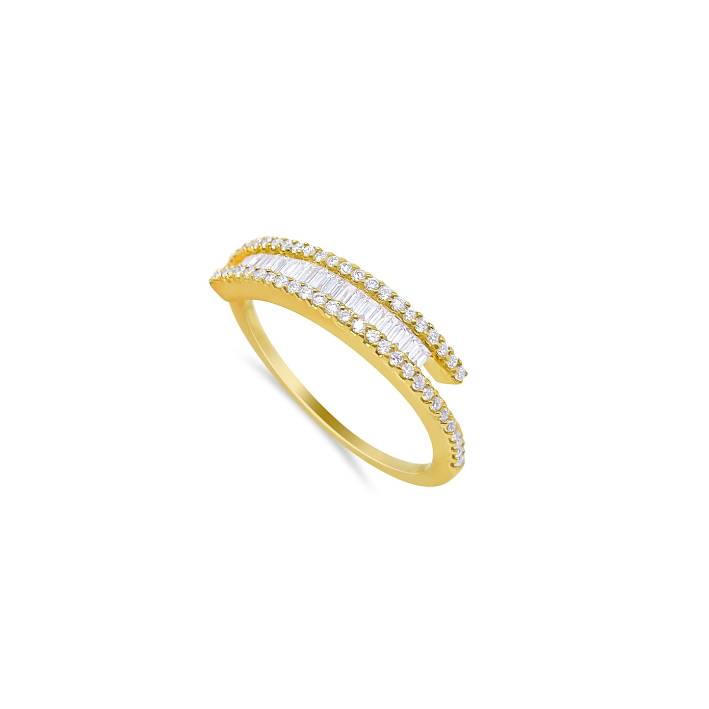 Yellow Gold Diamond Swirl and Baguette Ring