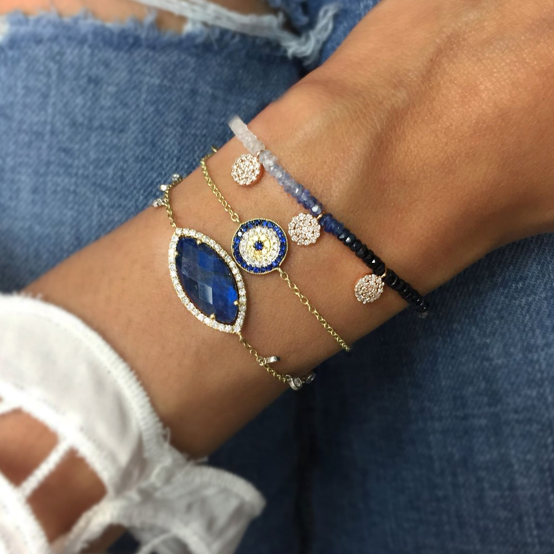 blue sapphire diamond bracelet 14k white gold