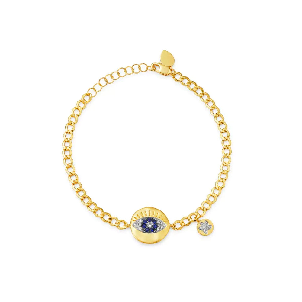 Evil Eye Bracelet With Diamonds and Cuban Chain