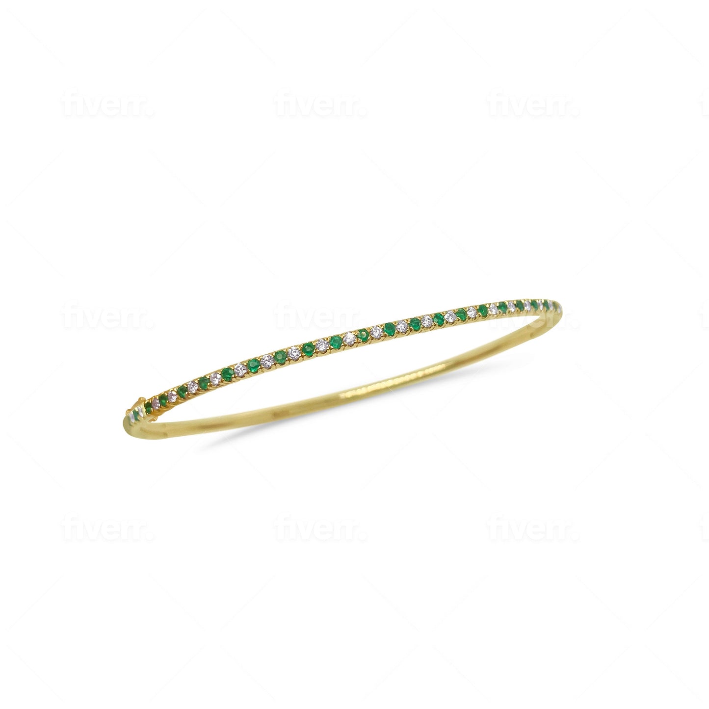 Yellow Gold Emerald and Diamond Bangle- 2.5 inch