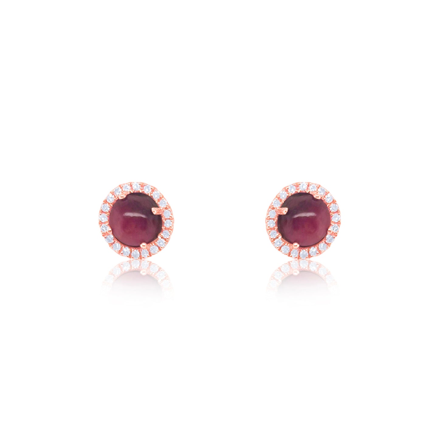 Rose Gold Diamond and Rhodonite Stud Earrings