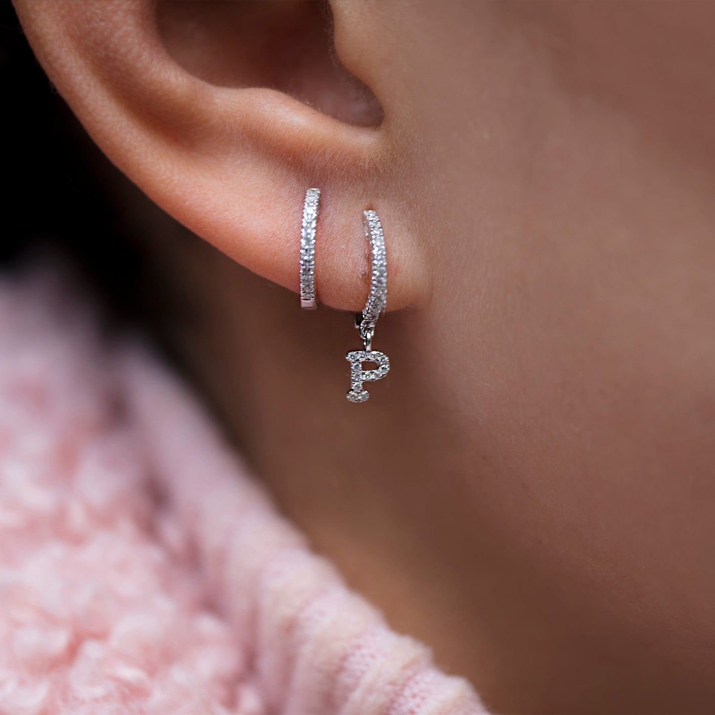 white gold and diamond huggie