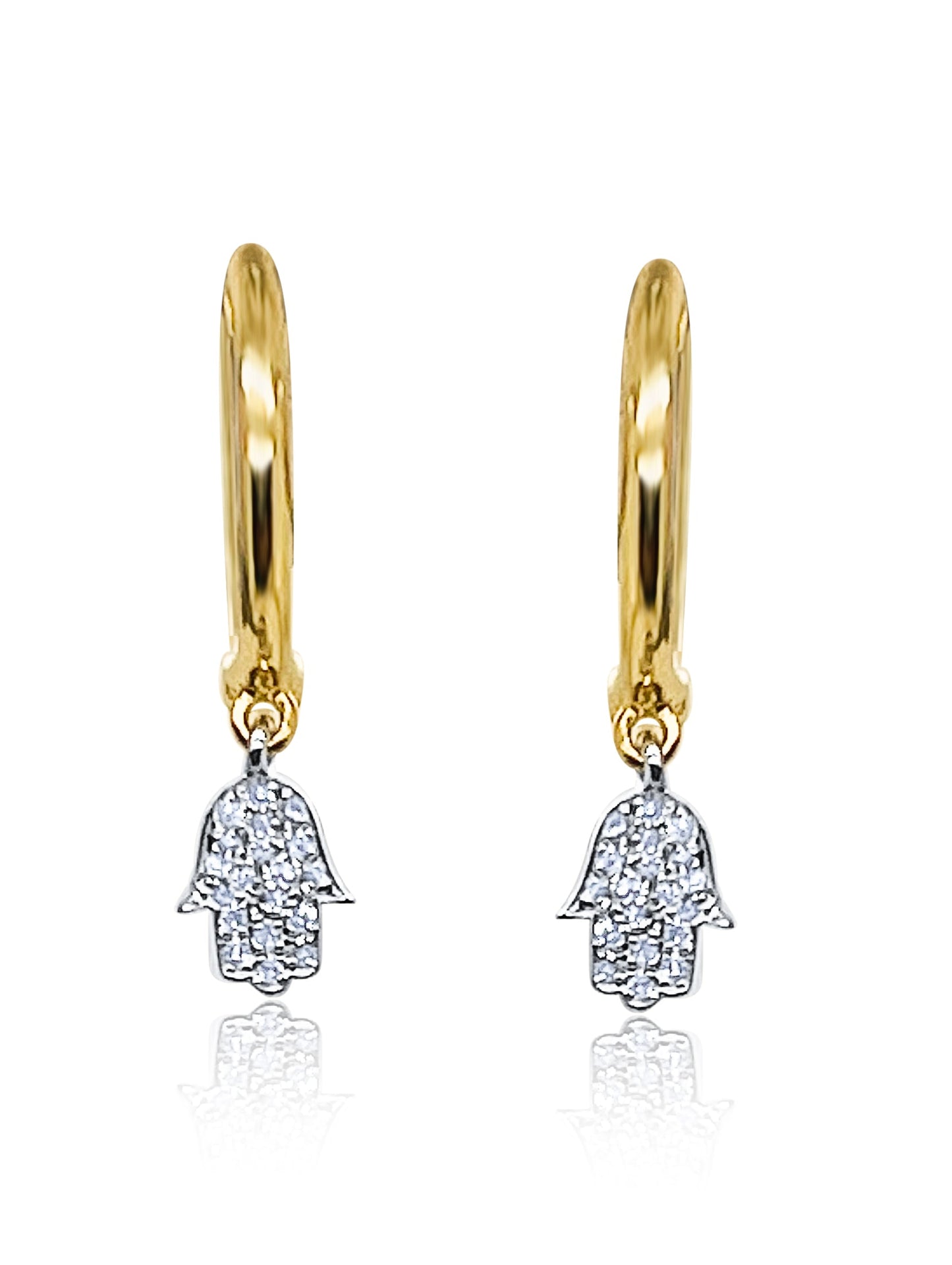 Hamsa Drop Diamond Huggie Earrings