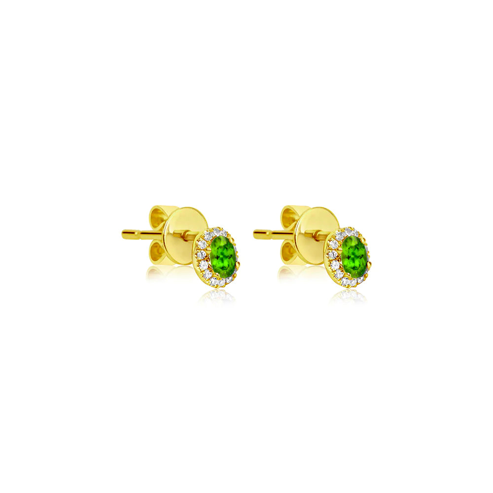 Yellow Gold Diamond Halo Peridot Studs
