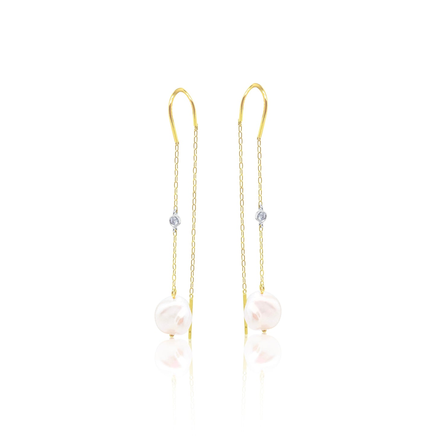 Yellow Gold Pearl Threader Earrings