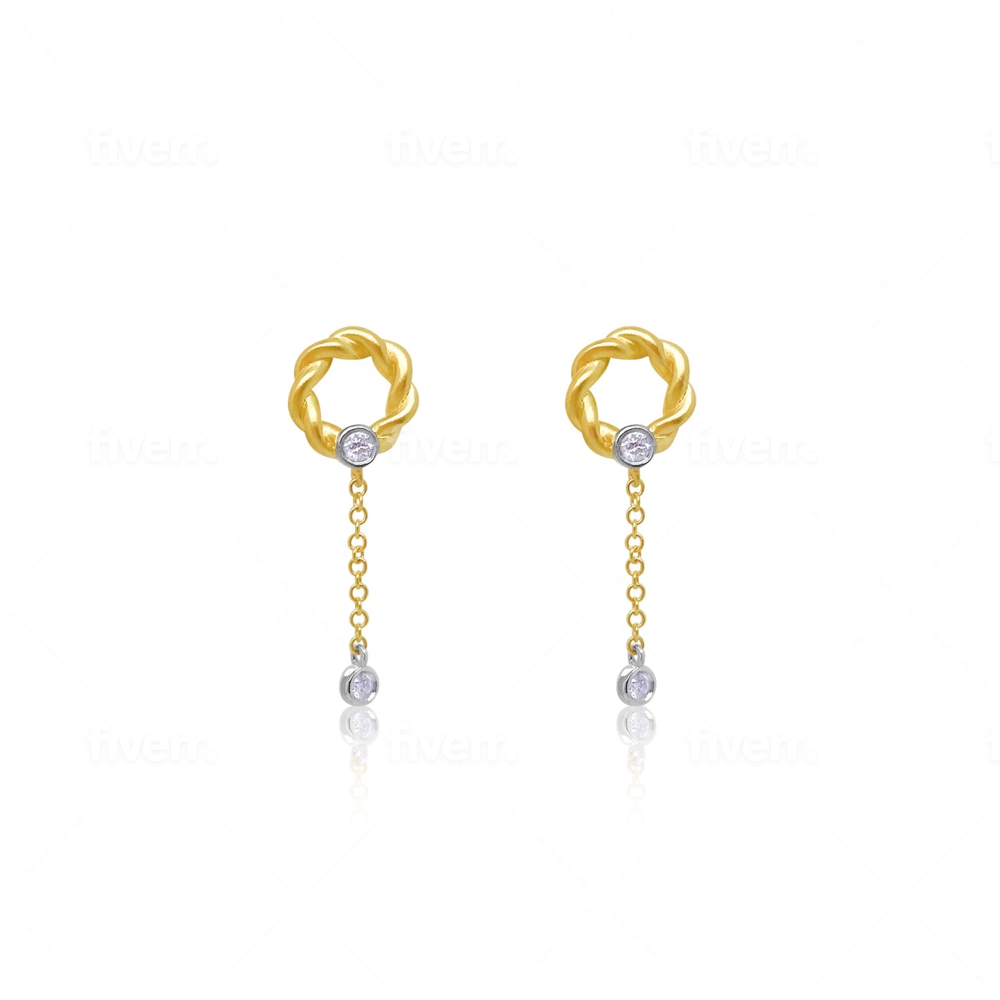 Yellow Gold Diamond Braid and Chain Studs
