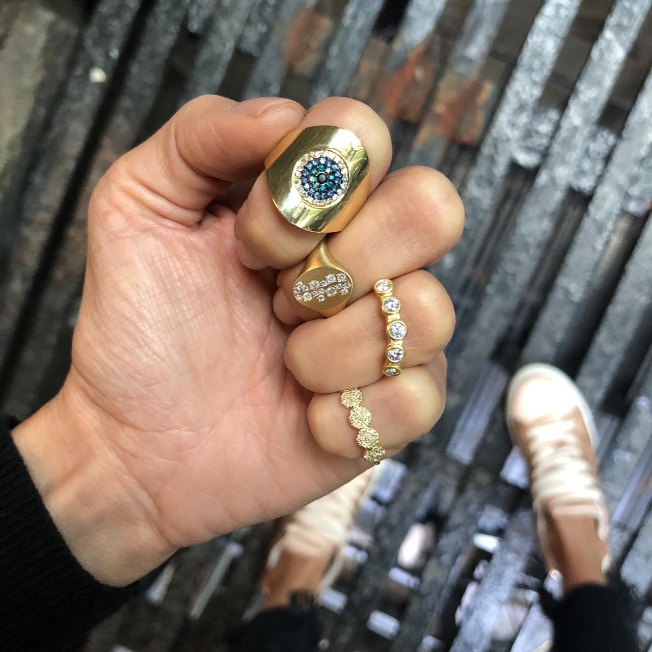 Yellow Gold Pave Disks Ring