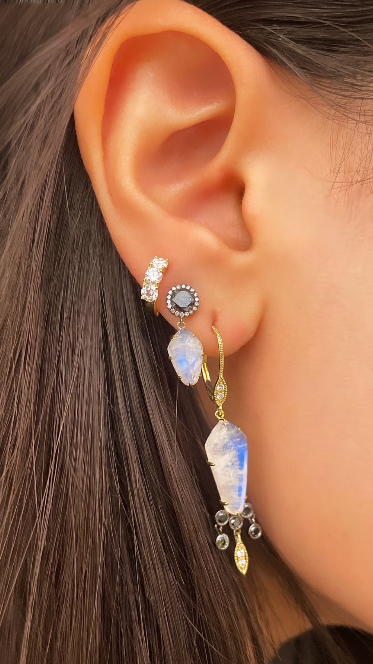Yellow Gold and Diamond Huggies (Additional Piercings)