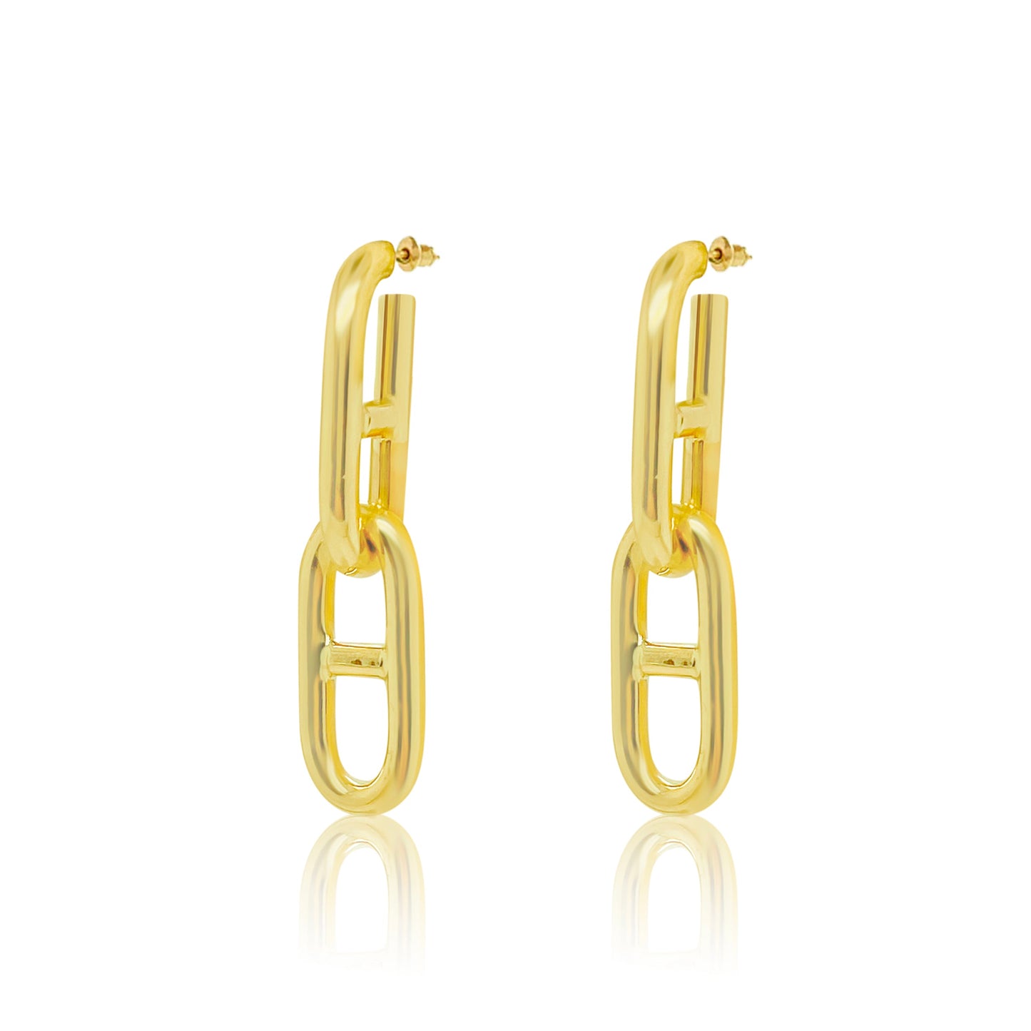 Mixed Link Oval Dangle Hoops in Yellow Gold | The Drop 17