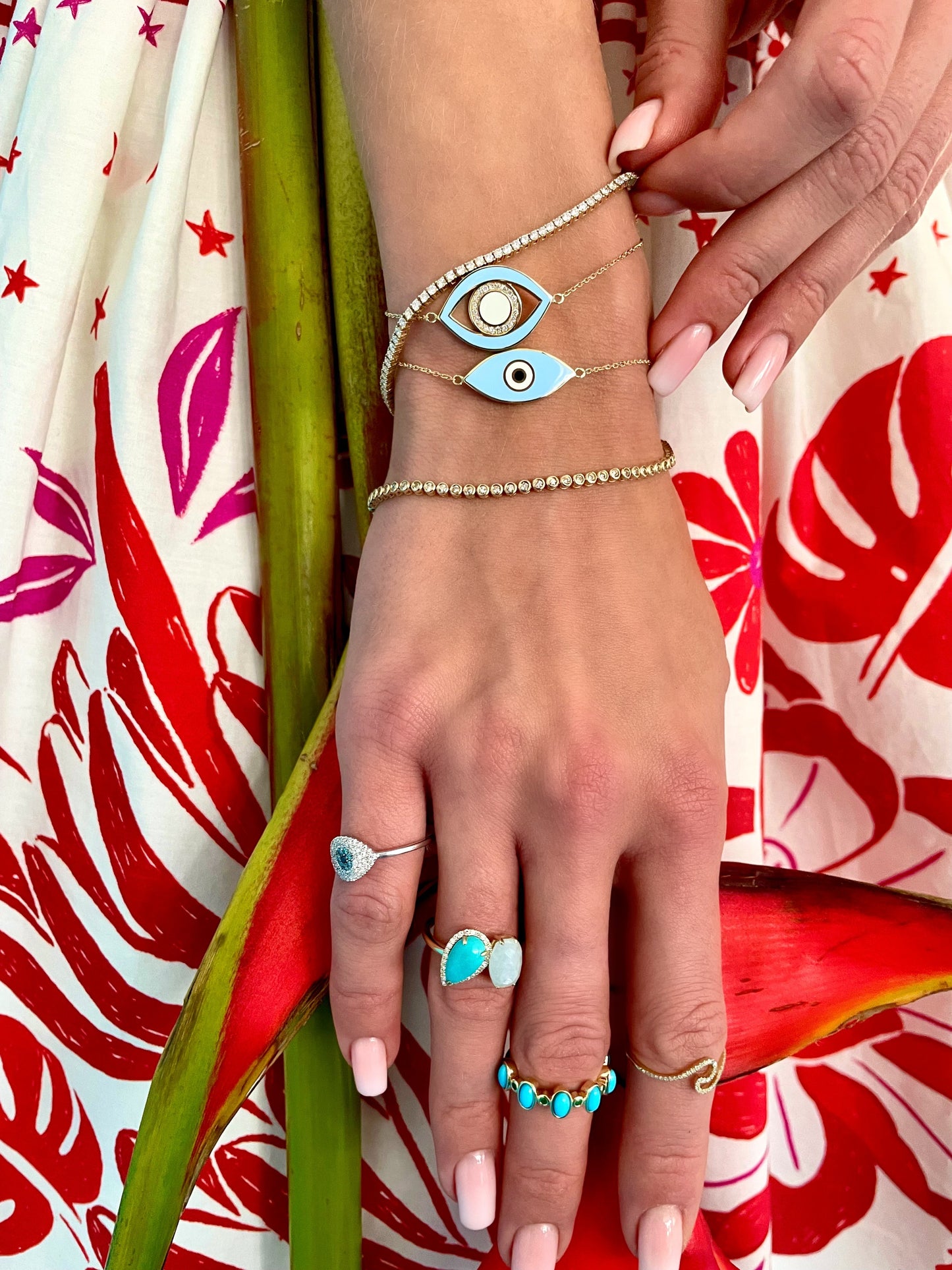 Yellow Gold Sky Blue Evil Eye Bracelet