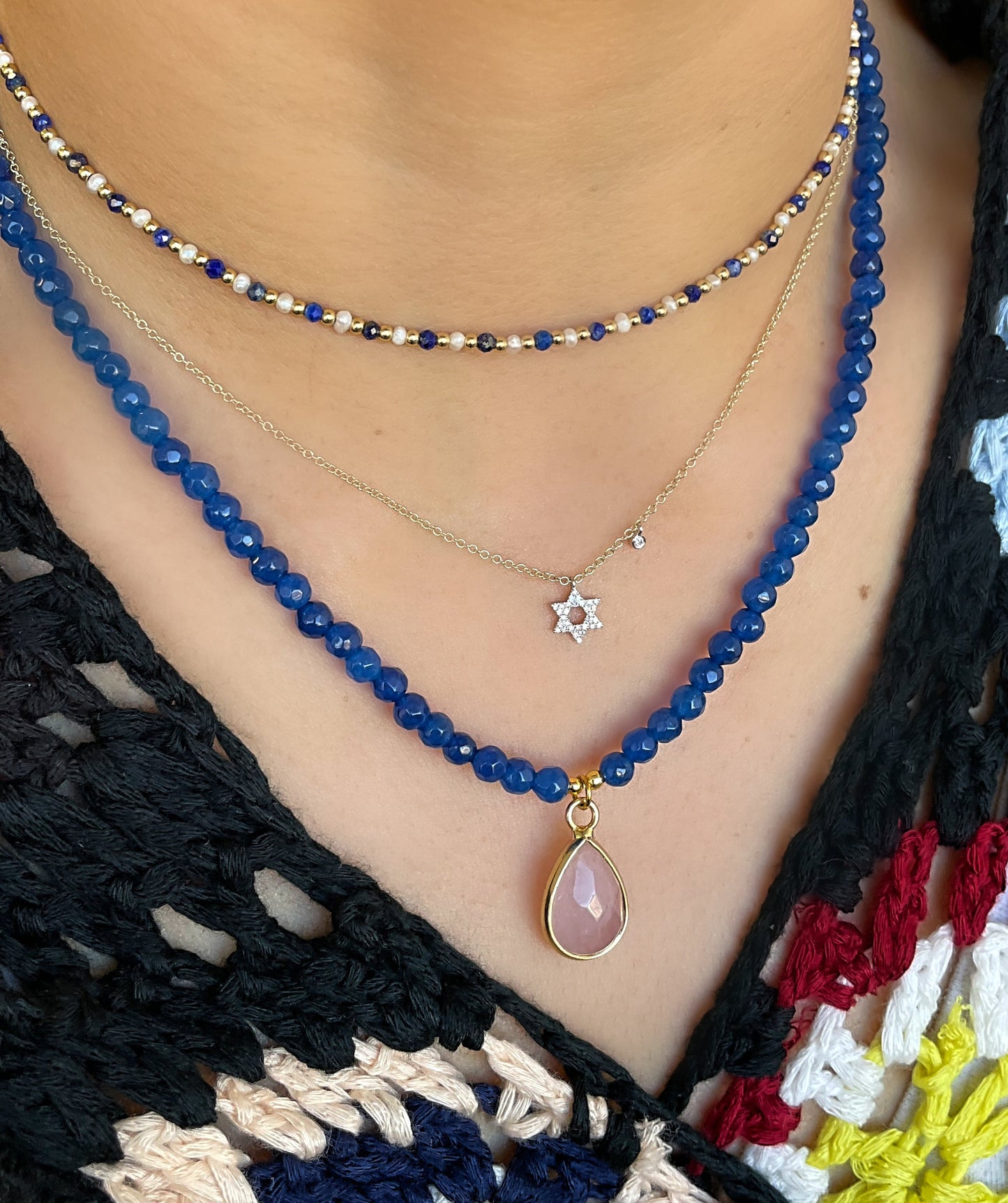 Alternating Dainty Lapis Pearl and Gold Bead Necklace