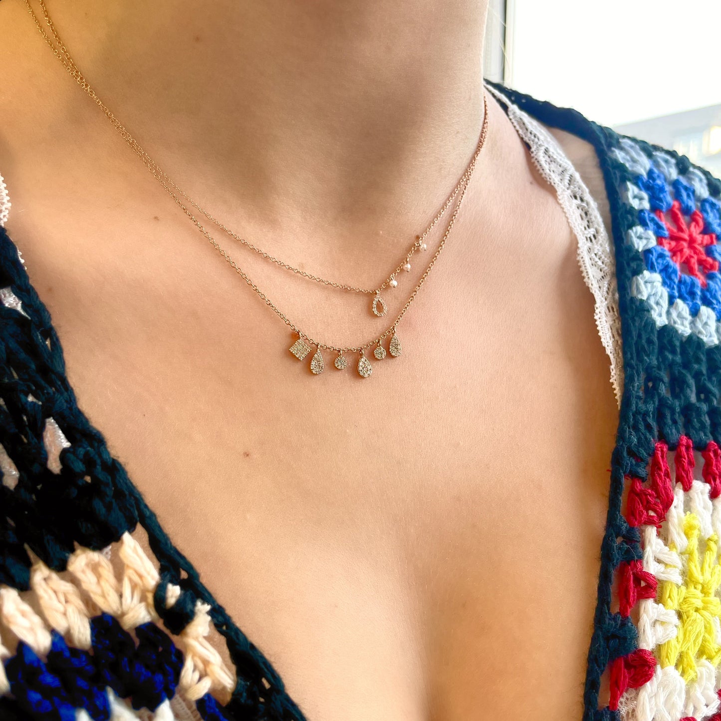 Rose Gold Tear Drop Diamond Necklace