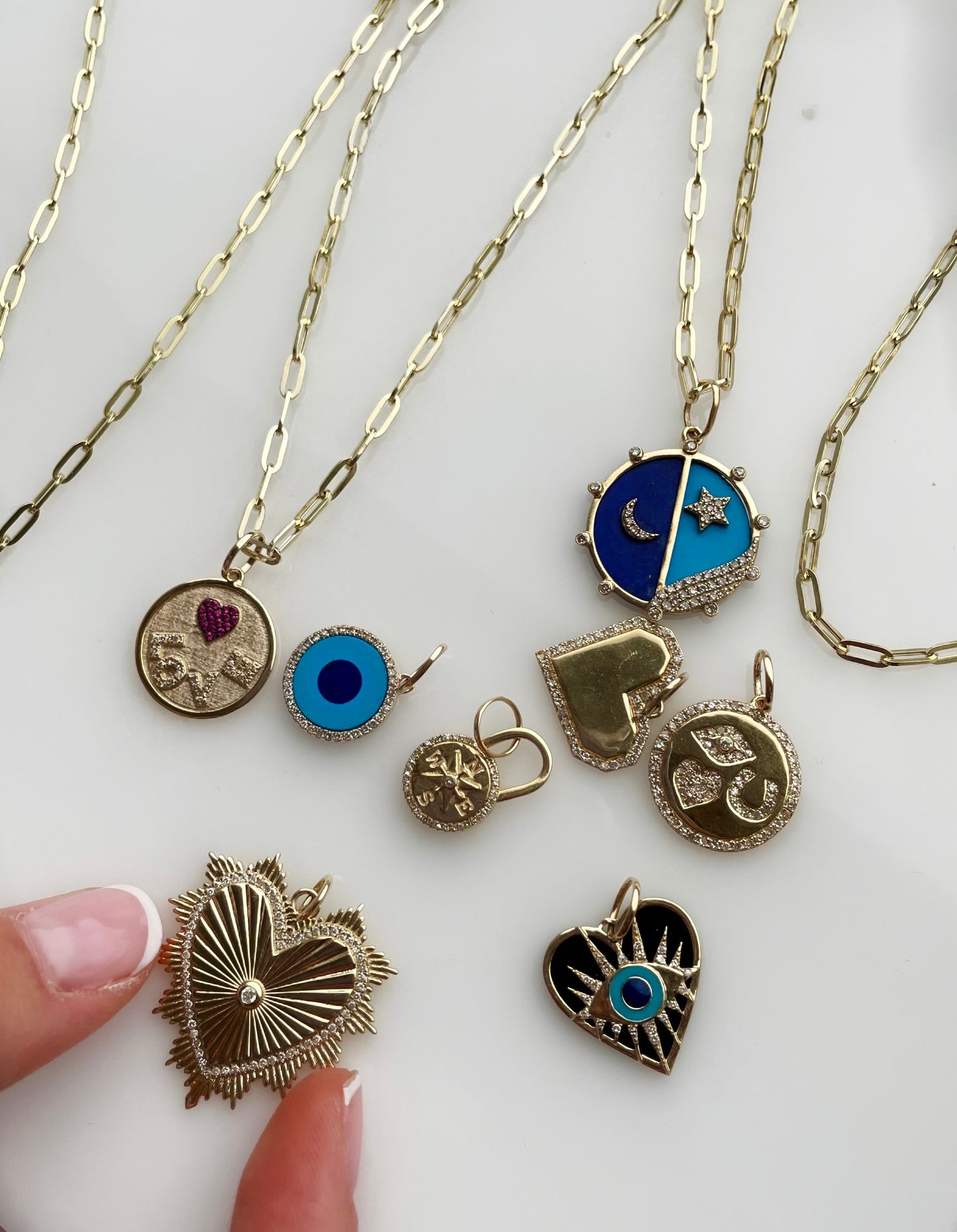 Yellow Gold Black Enamel Heart Charm