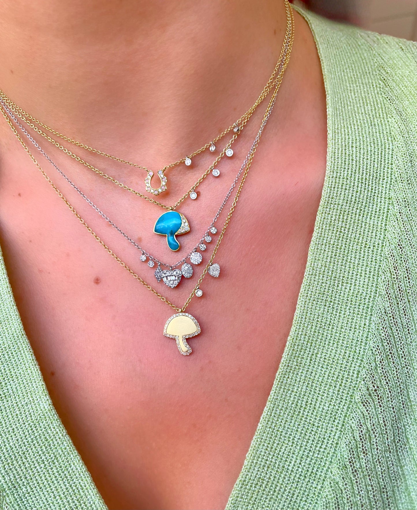 Horse Shoe Moon Stone and Diamond Necklace
