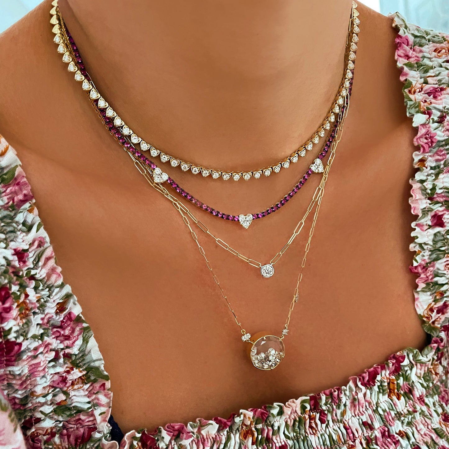 Ruby and Diamond Heart Tennis Necklace ONLINE EXCLUSIVE