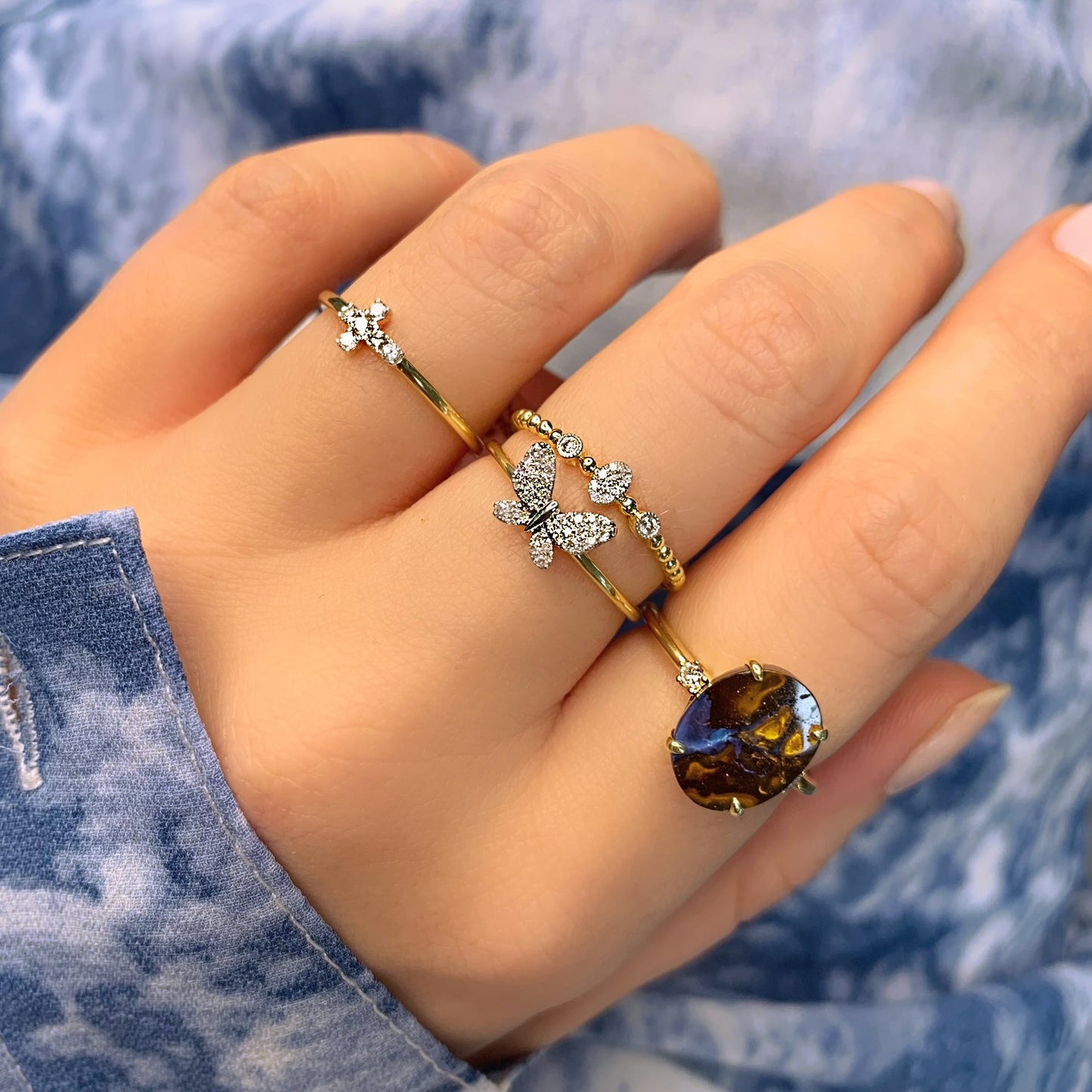 Yellow Gold Dainty Diamond Cross Ring