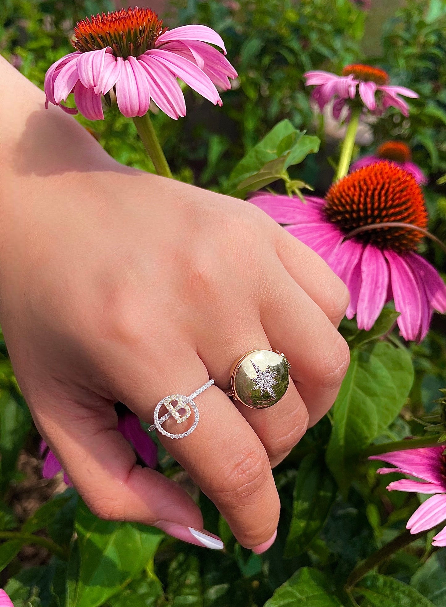 Yellow and White Gold Initial Spinning Diamond Ring