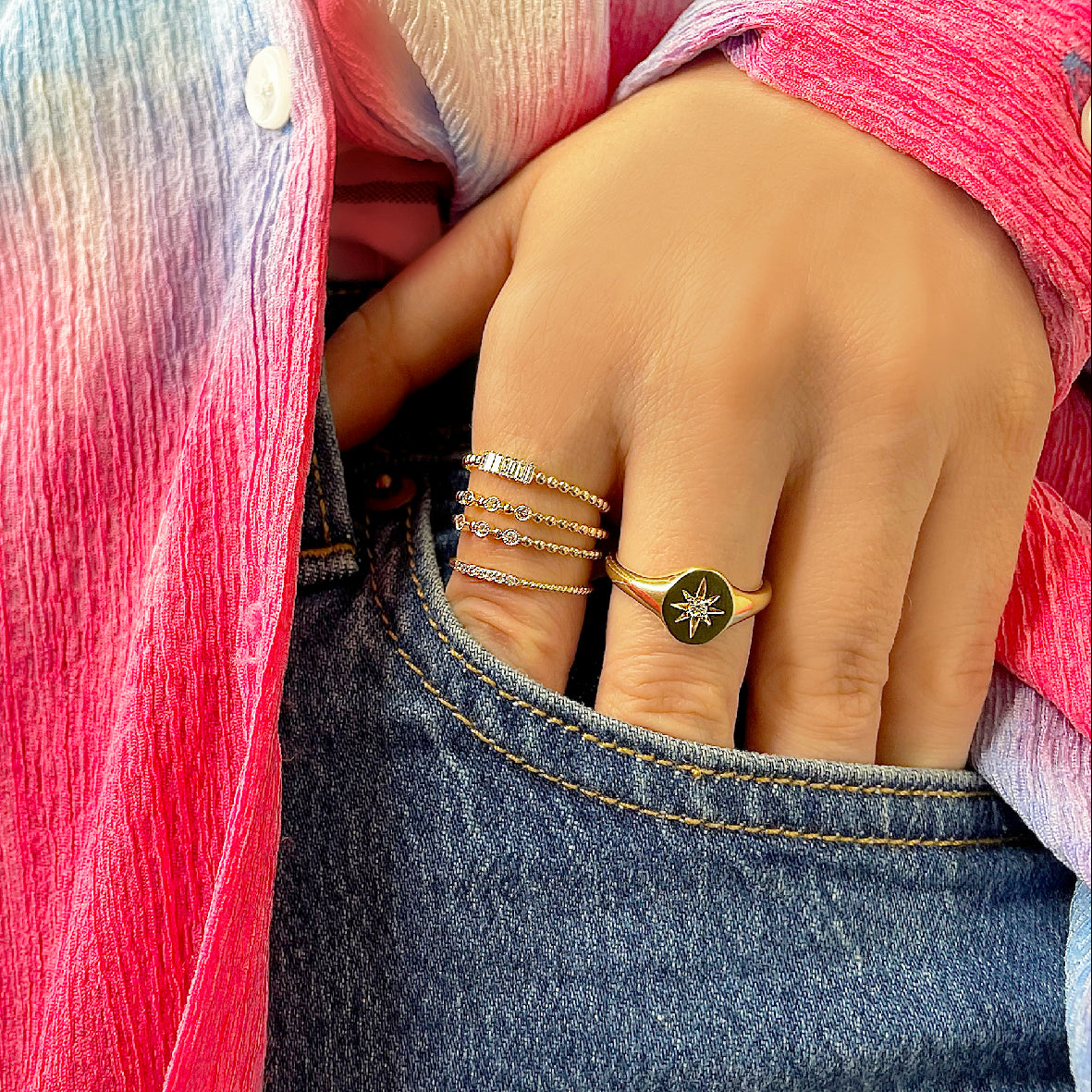 yellow gold delicate diamond ring
