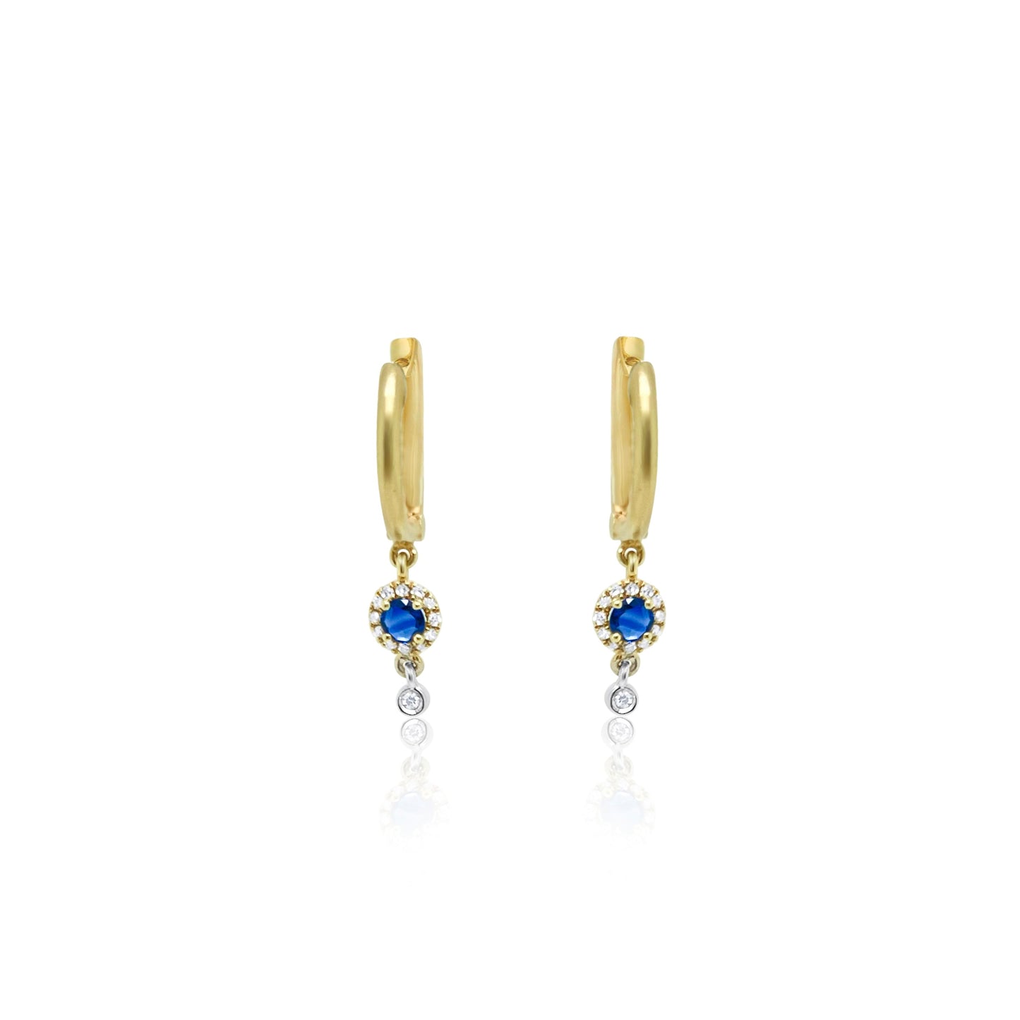 Yellow Gold Blue Sapphire Diamond Earrings