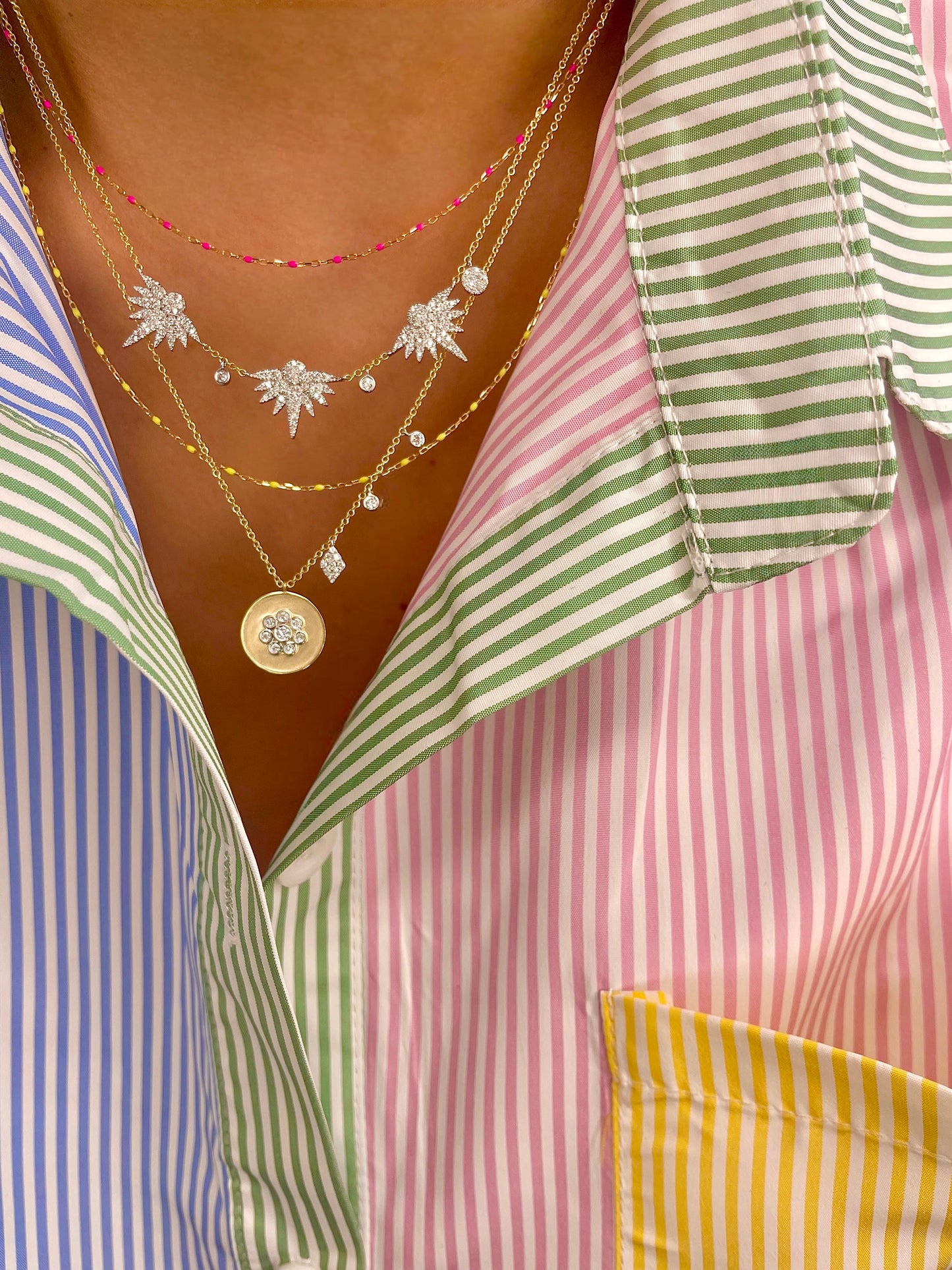 Pink Enamel Gold Necklace