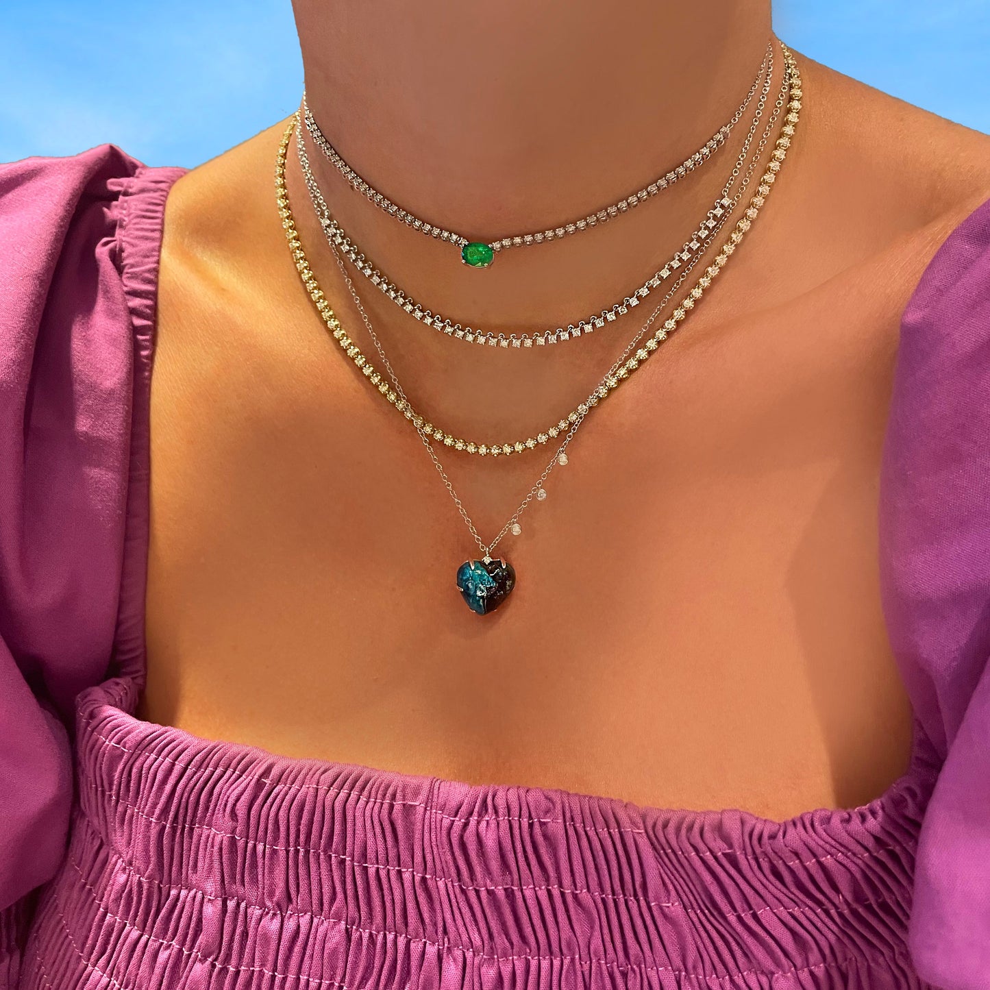 White Gold Emerald Diamond Cocktail Necklace