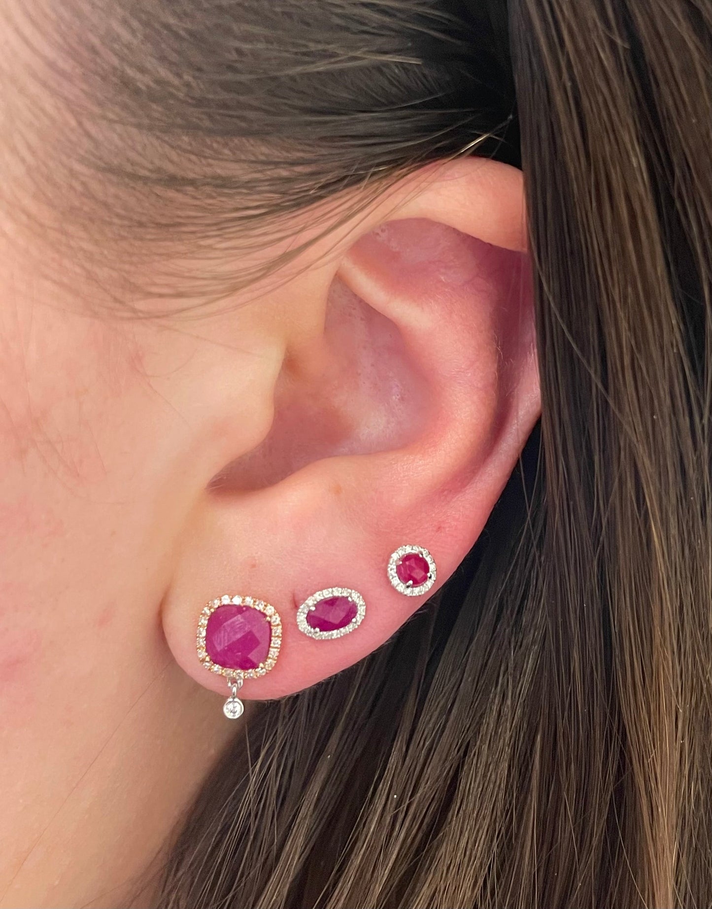 Mini Ruby Studs with Diamond Halo