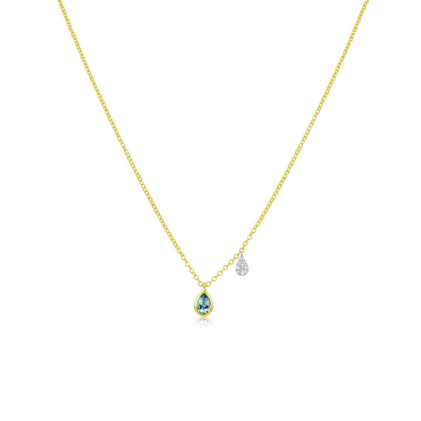 Yellow Gold Mini Blue Topaz Pear Drop Necklace