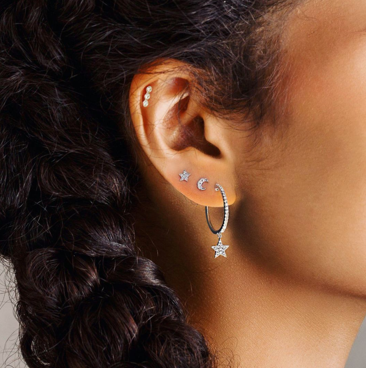 white gold diamond mini moon stud