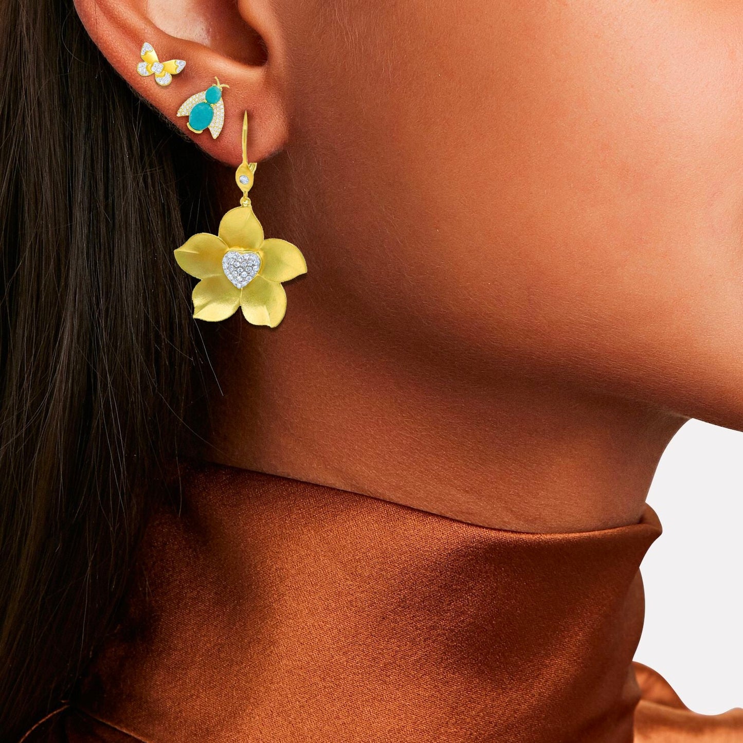 Yellow Gold and Diamond Textured Butterfly Earrings- ONLINE EXCLUSIVE