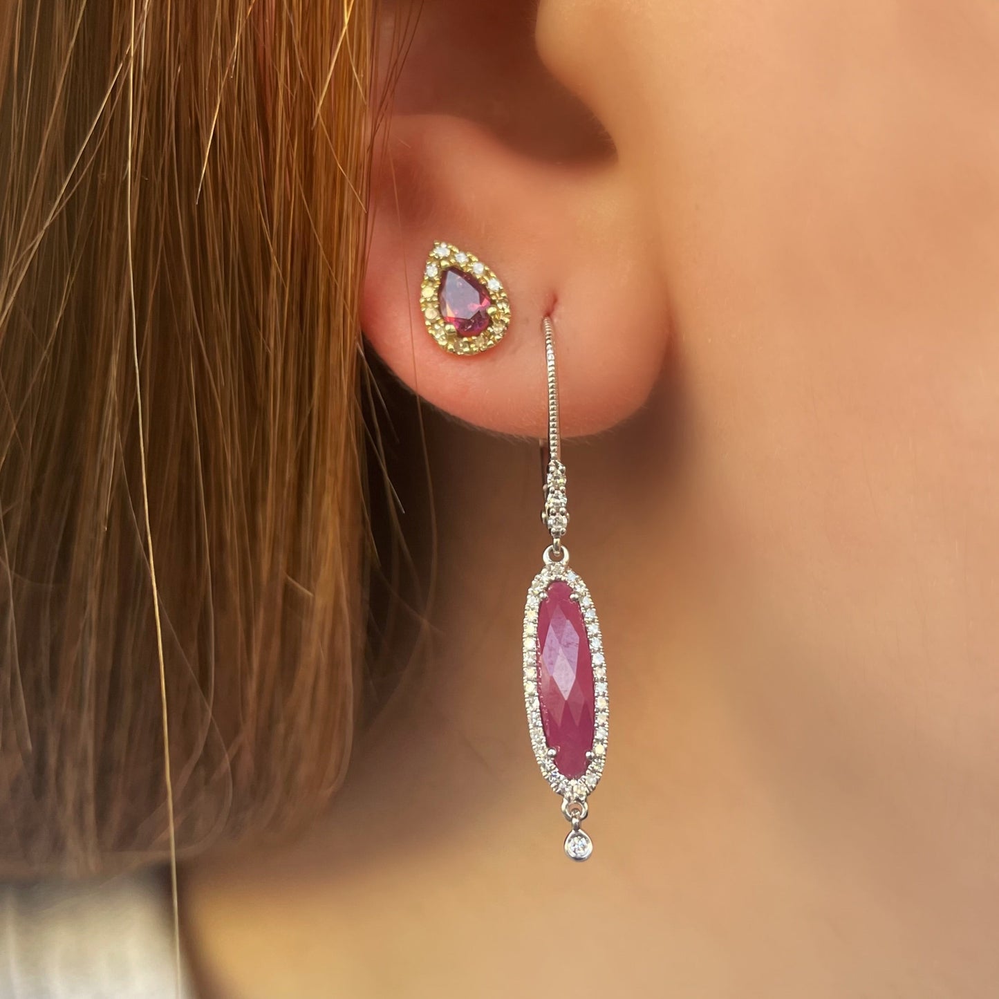 Yellow Gold Pink Tourmaline Studs