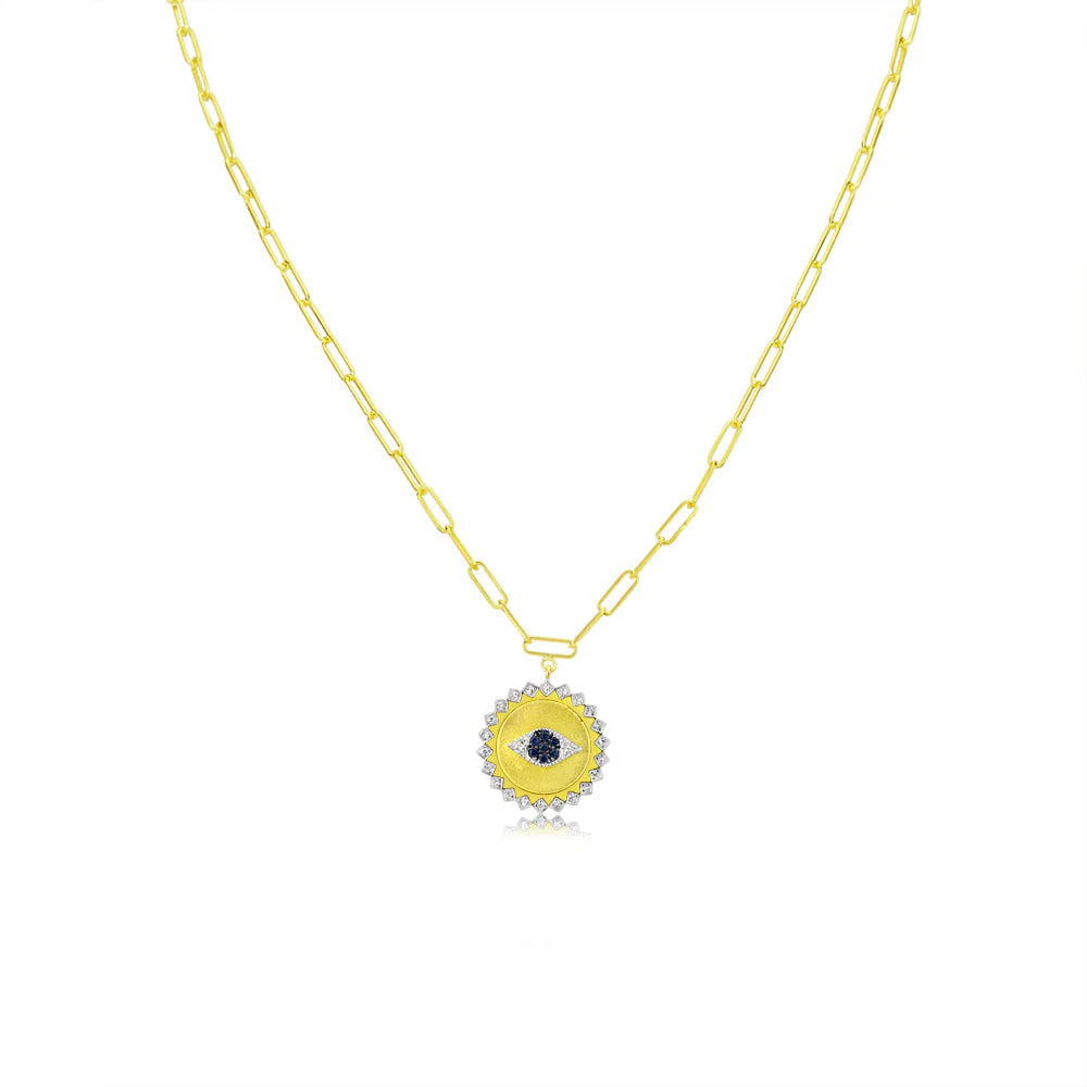 Evil Eye Pendant Yellow Gold Necklace