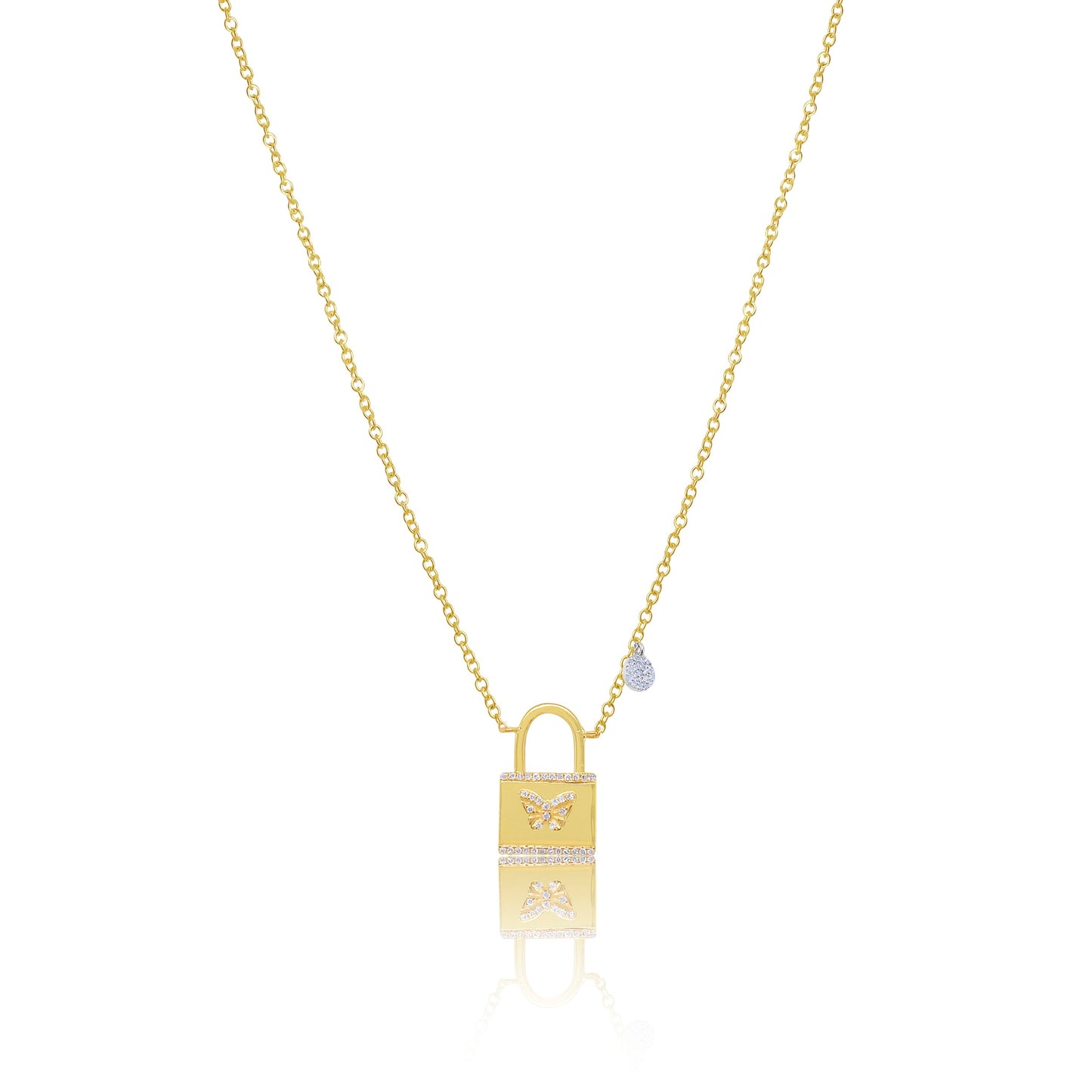 Yellow Gold Diamond Lock and Butterfly Necklace