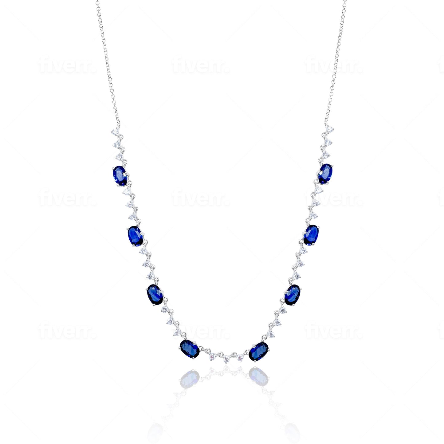 Alternating Diamond and Blue Sapphire Necklace