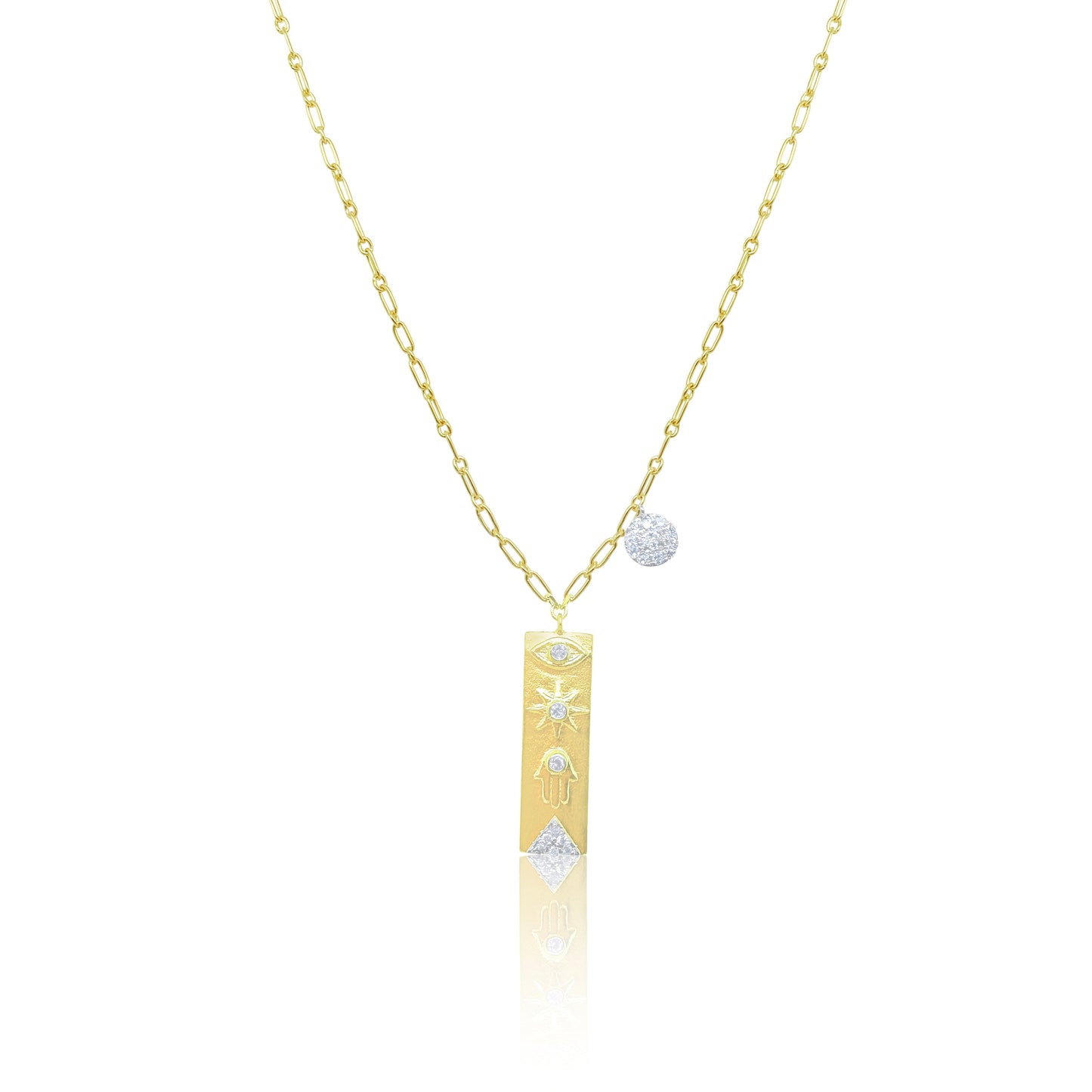 Paperclip Diamond Symbols Bar Necklace