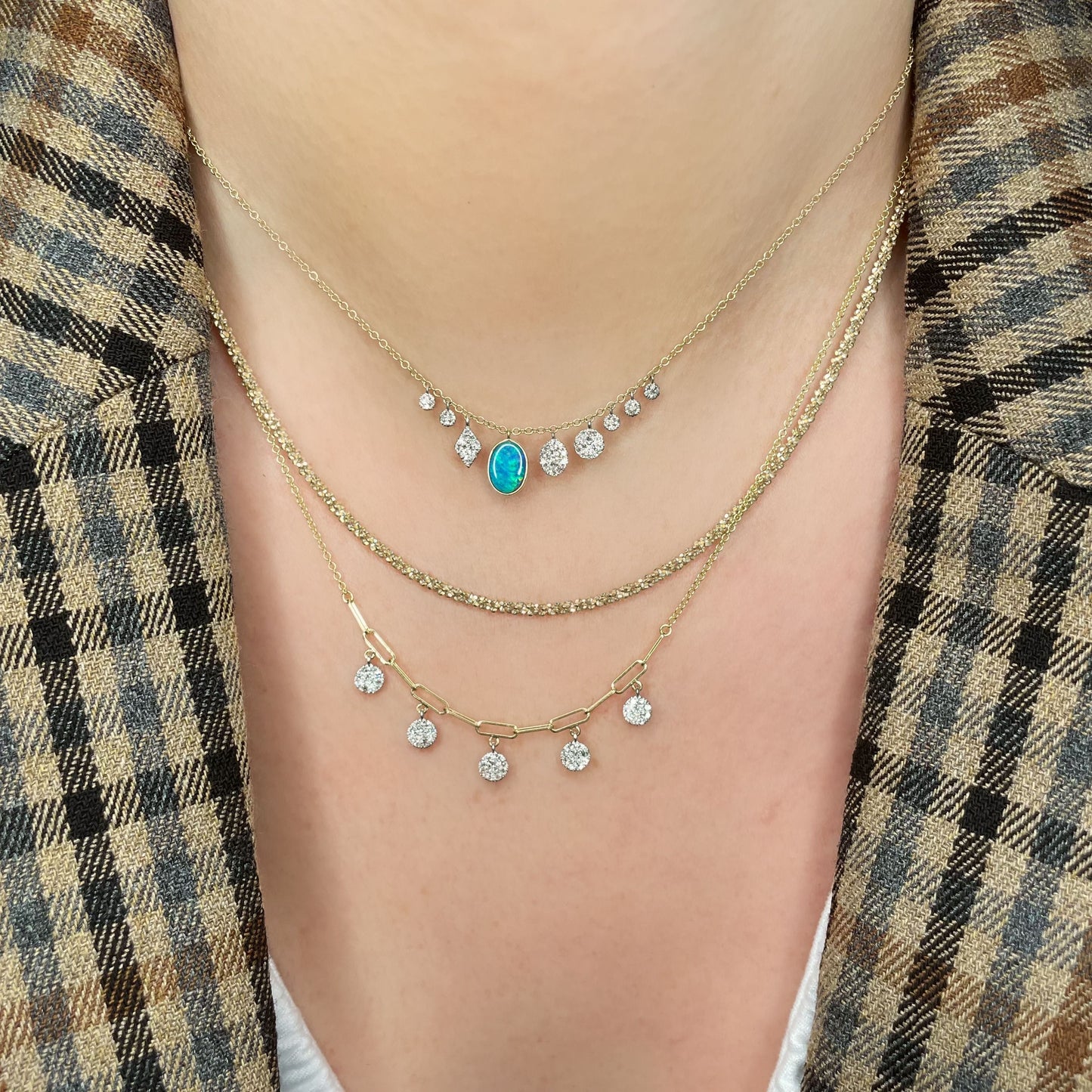 Yellow Gold Plated Cluster Layering Chain