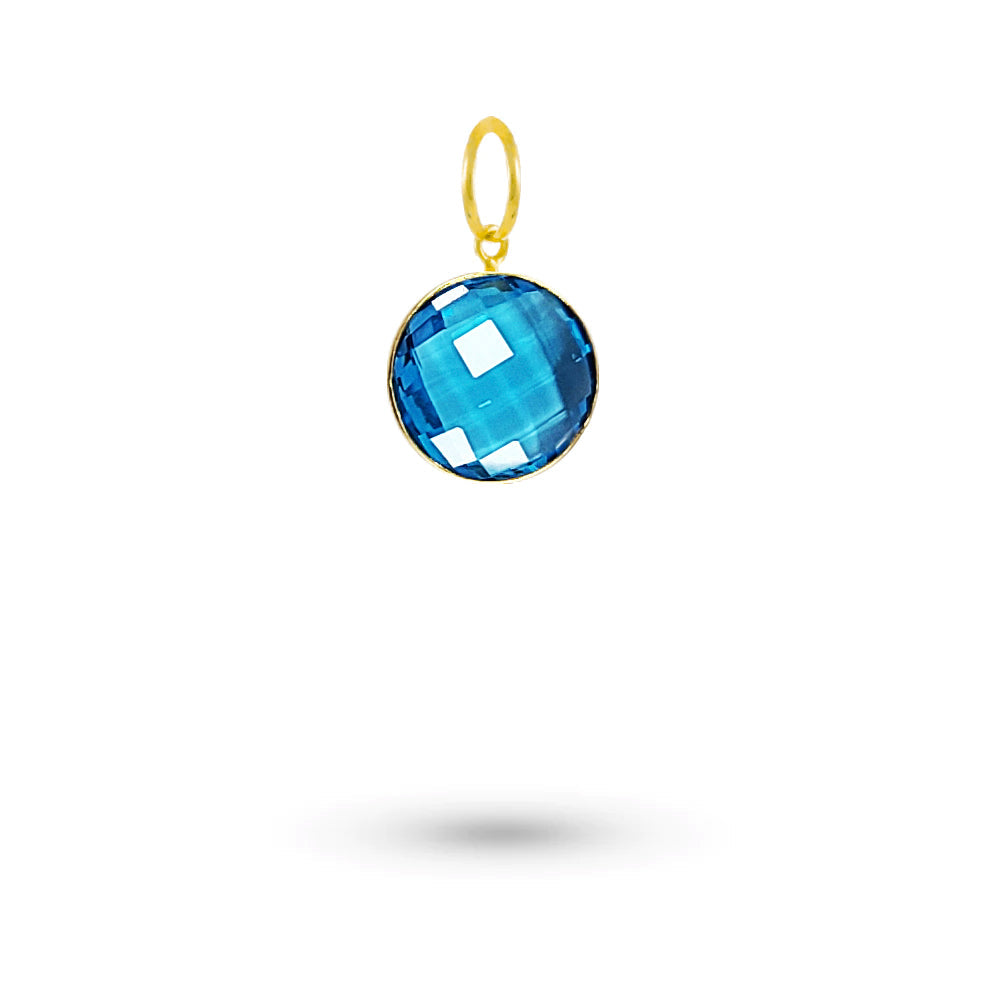 Yellow Gold Blue Topaz Checkerboard Charm