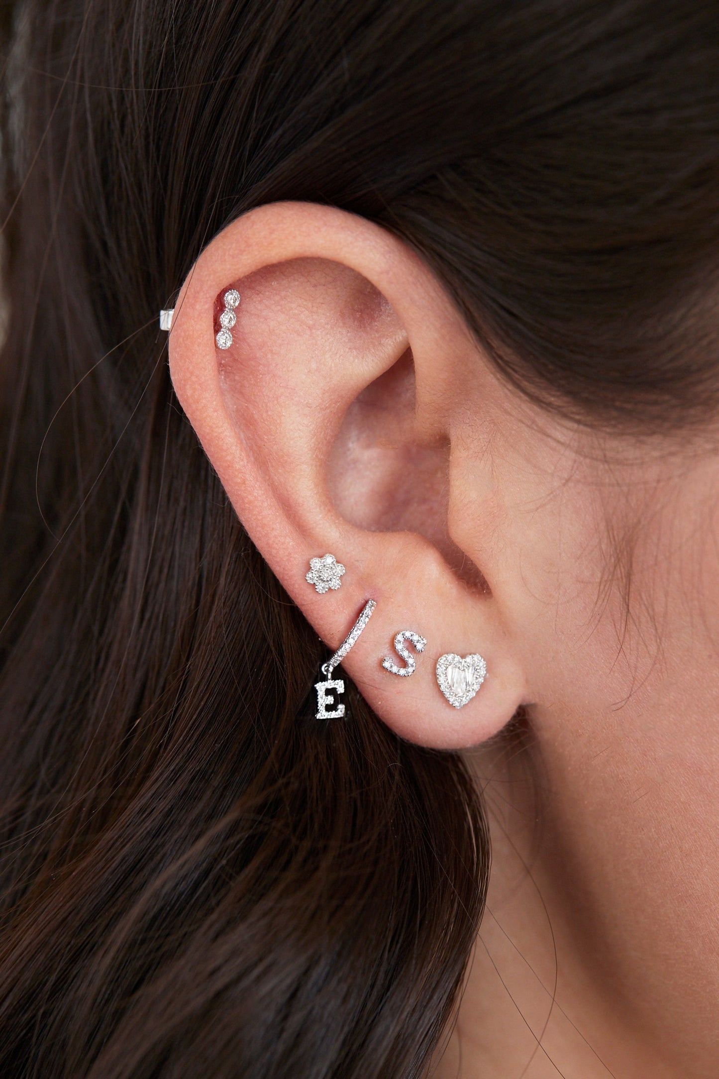 white gold and diamond initial stud earrings