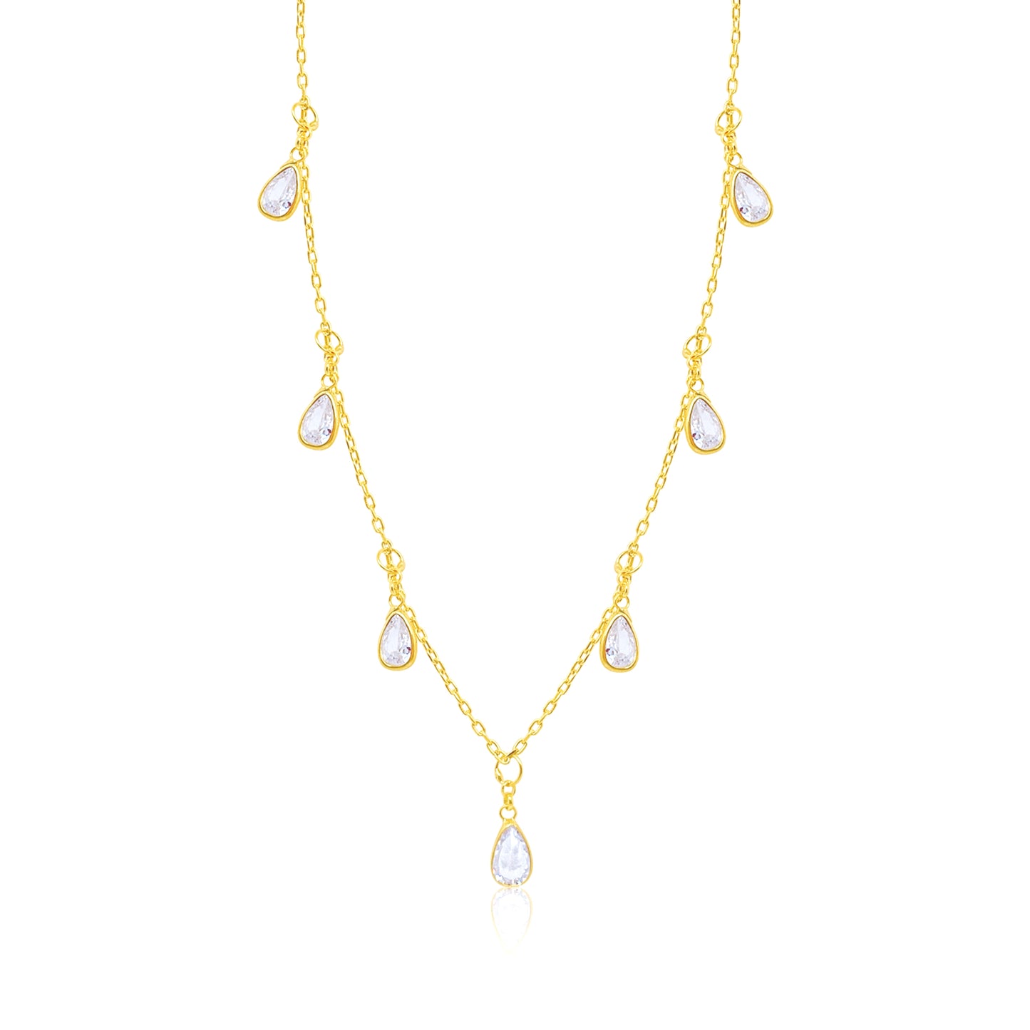 Etoielle Yellow Gold Tone Teardrop CZ Charm Necklace