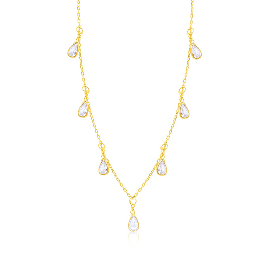 Etoielle Yellow Gold Tone Teardrop CZ Charm Necklace