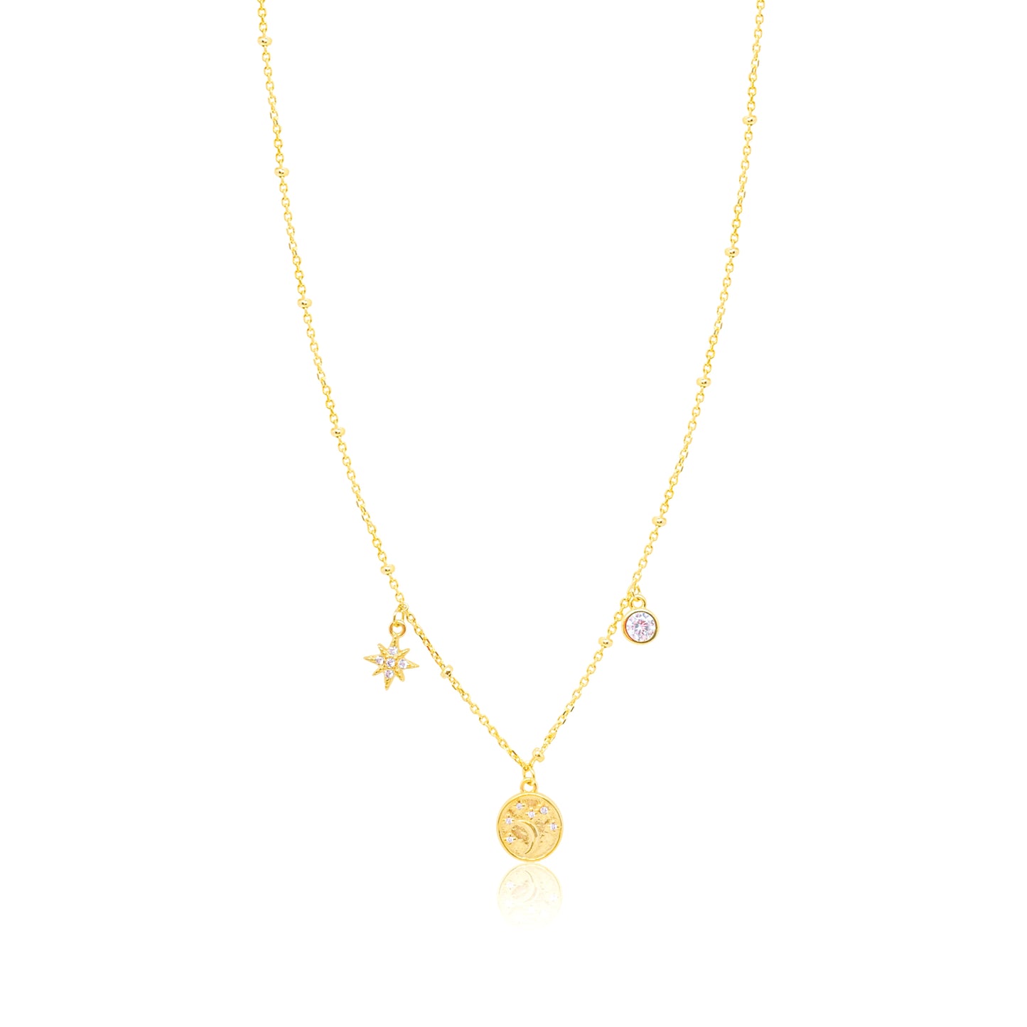 Etoielle Yellow Gold Tone CZ Symbolic Charms Necklace