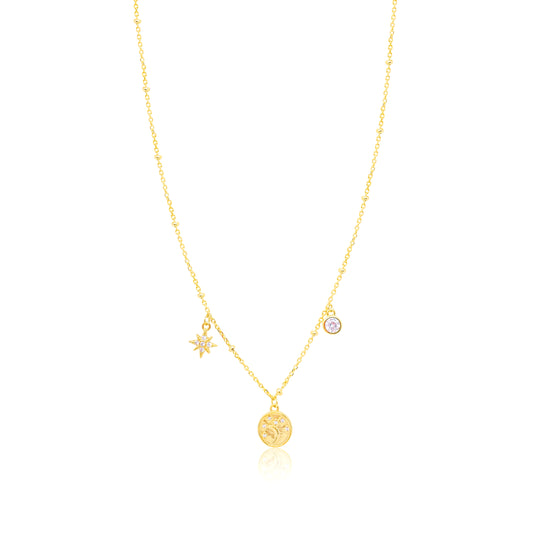 Etoielle Yellow Gold Tone CZ Symbolic Charms Necklace