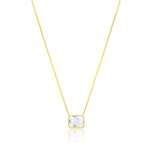 Etoielle Yellow Gold Tone Bezel Set Cushion CZ Necklace