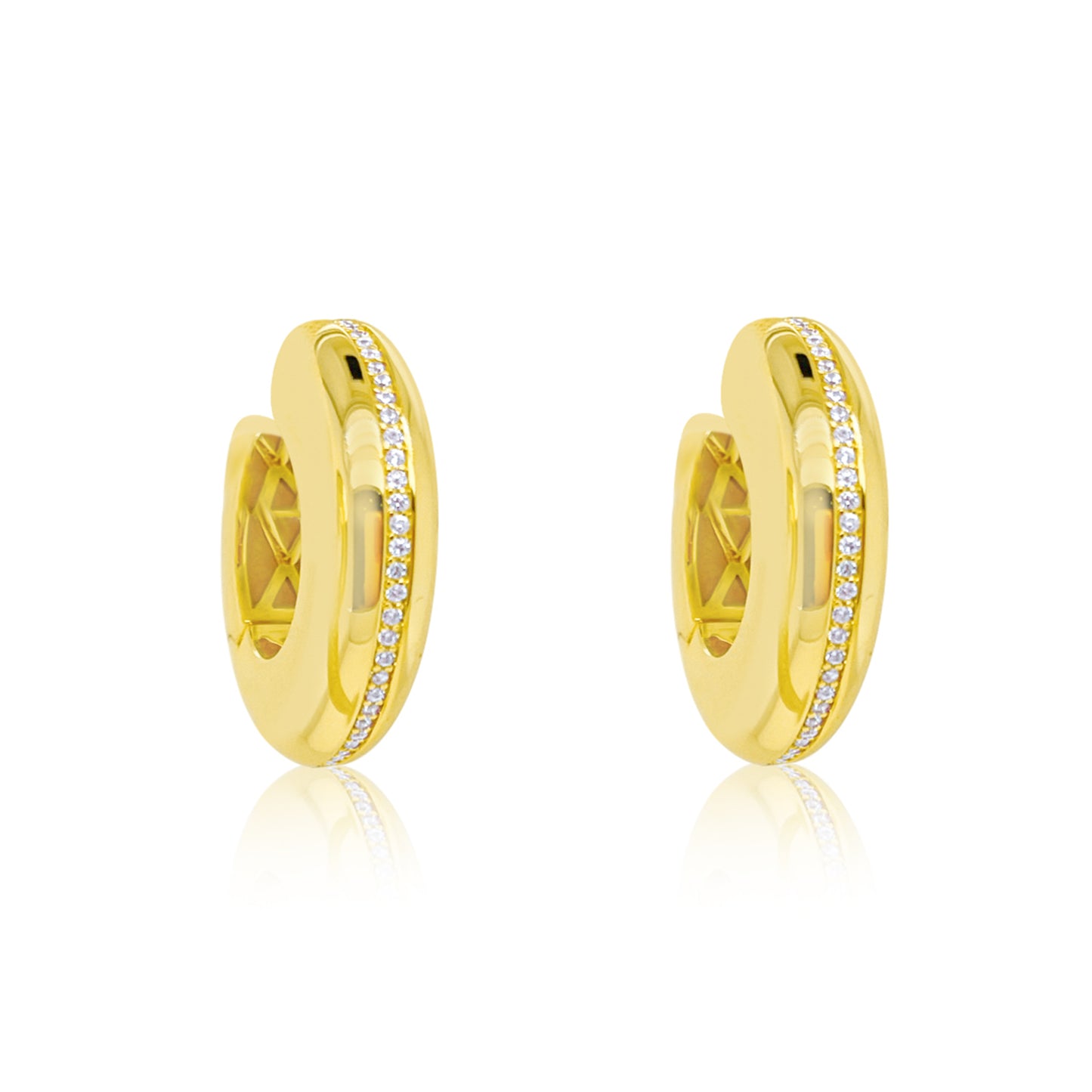 Etoielle Yellow Gold Tone Chunky Hoops with CZ Stripe