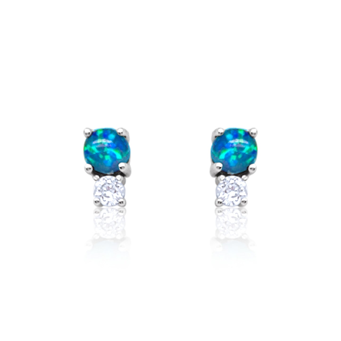 Etoielle White Gold Tone Created Opal and CZ Studs